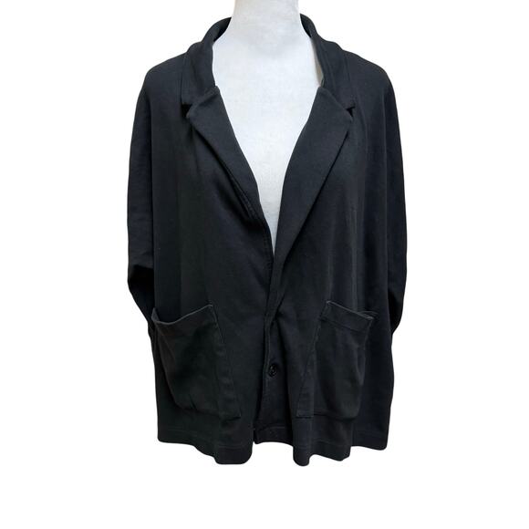 Pact Black Organic Cotton Knit Airplane Relaxed Button Front Blazer XL - Picture 1 of 5